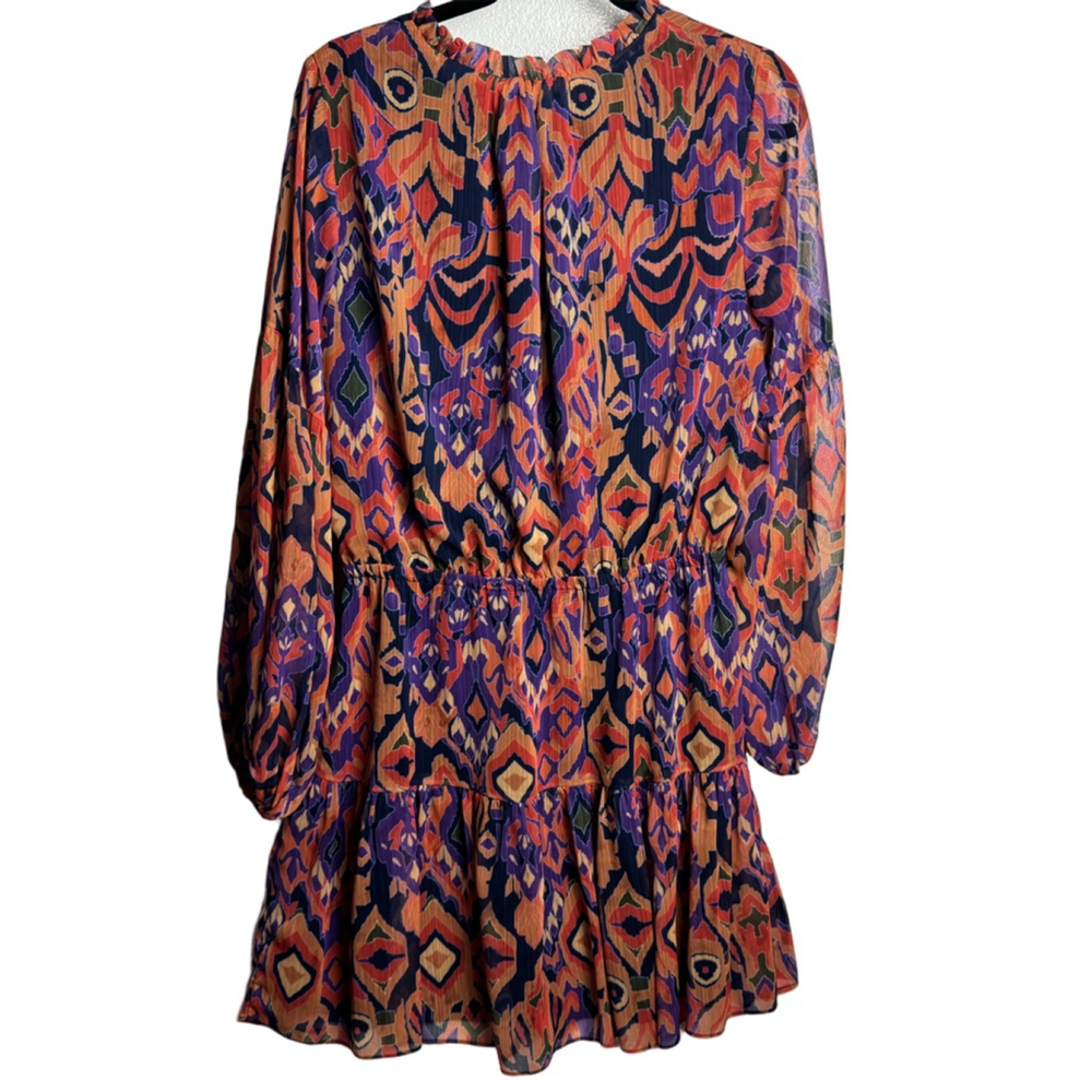 Willa Story Long Sleeve Dress Orange Purple Ikat Print size Large - Picture 2 of 12